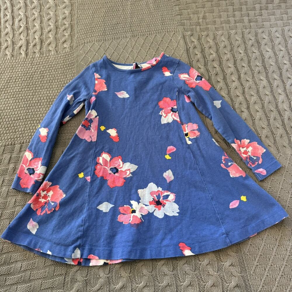 Joules Blue Floral Swing Dress with Pink & White Blooms
